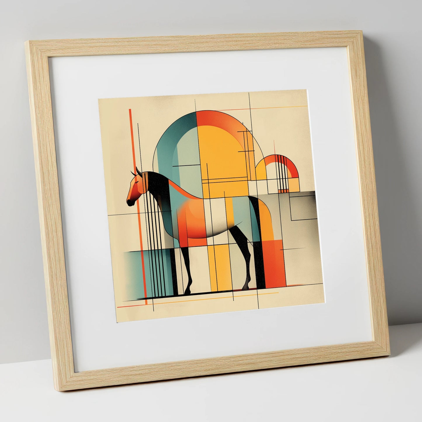 Structured Equine Harmony horse stable art print in natural frame