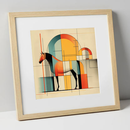Structured Equine Harmony horse stable art print in natural frame