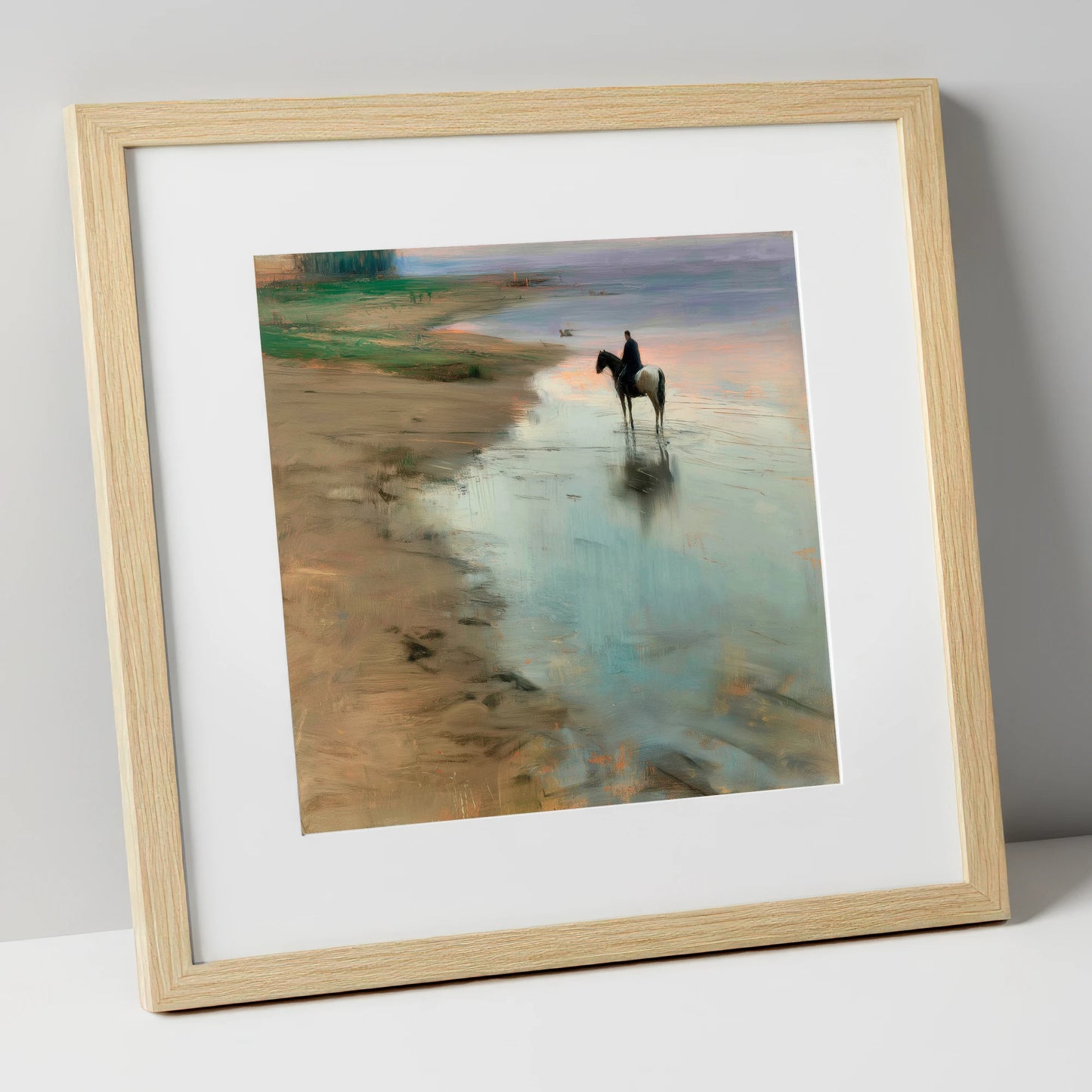Tide Line Reflections horse landscape art print in natural frame
