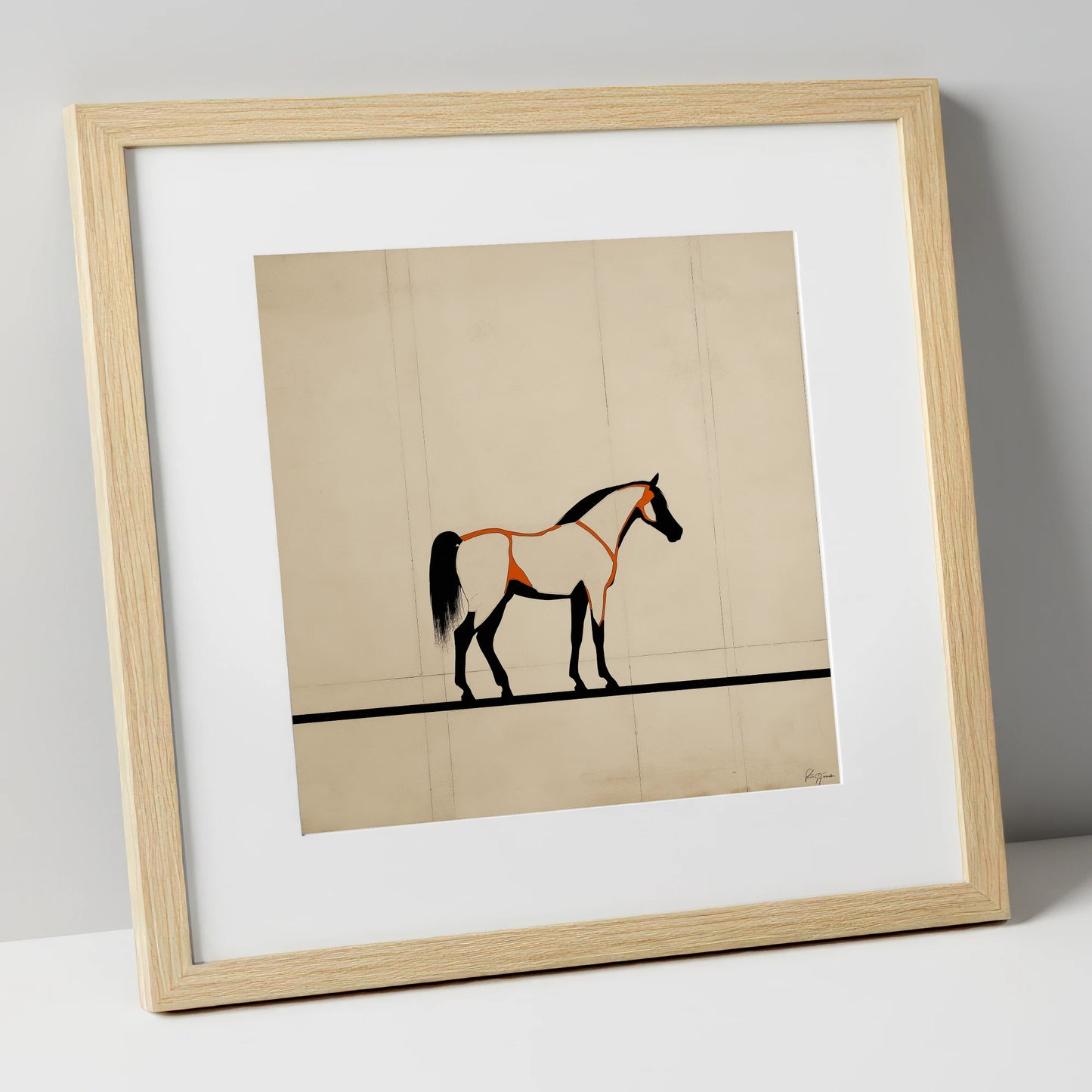 Minimalist Ink Profile horse breed art print in natural frame