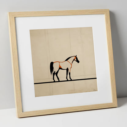 Minimalist Ink Profile horse breed art print in natural frame