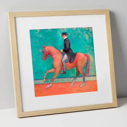 The Emerald Passage dressage horse art print in natural frame