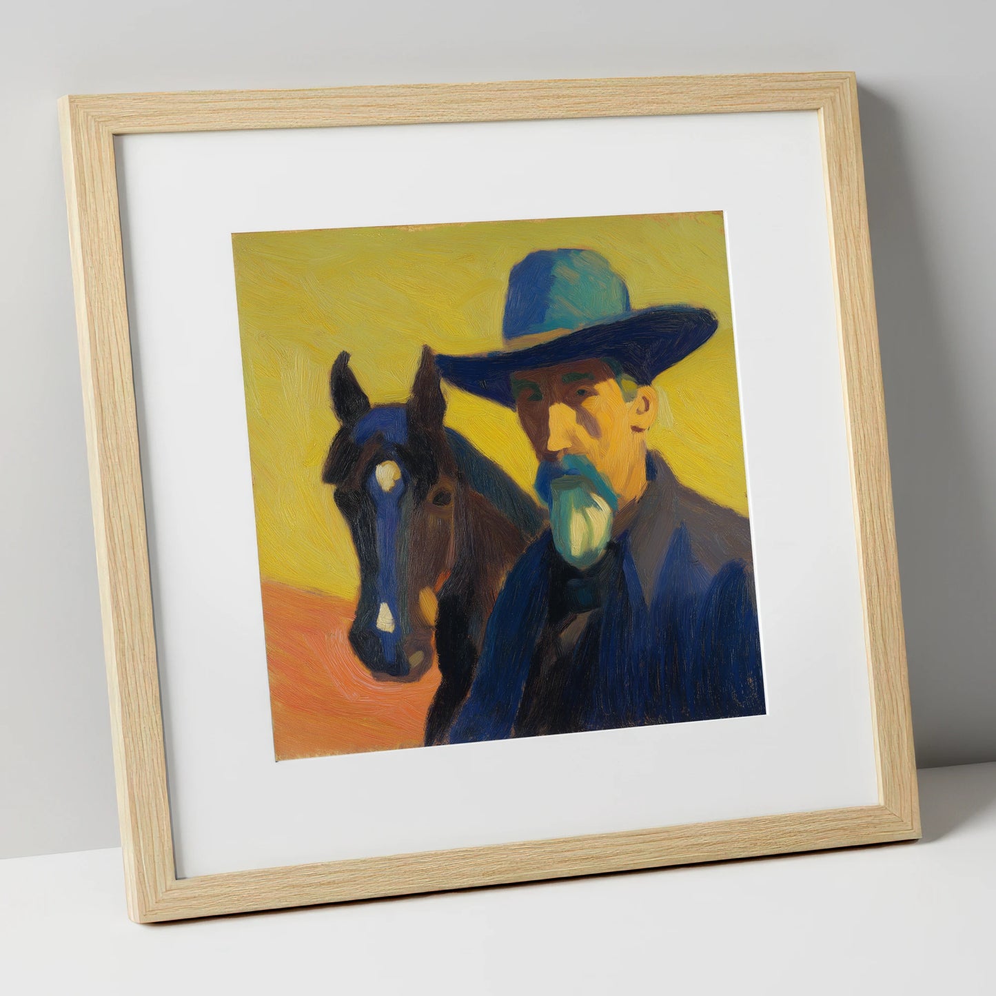 Vibrant Western Bond western horse art print in natural frame