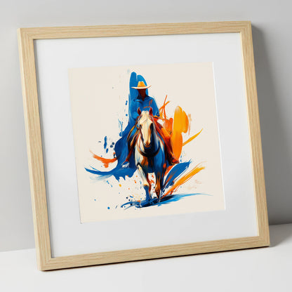 Frontier Spirit in Motion western horse art print in natural frame