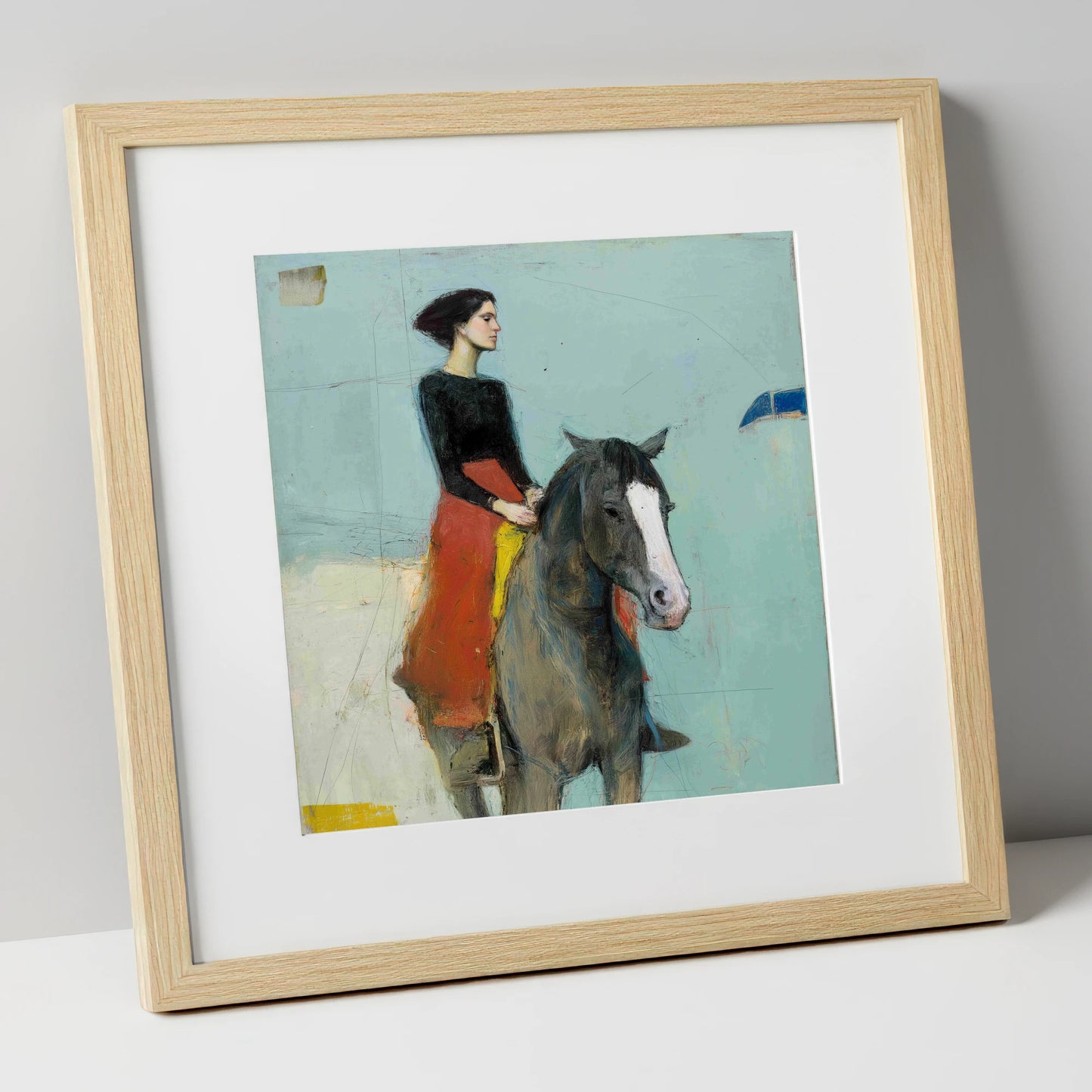 Poised in Profile horse & rider art print in natural frame