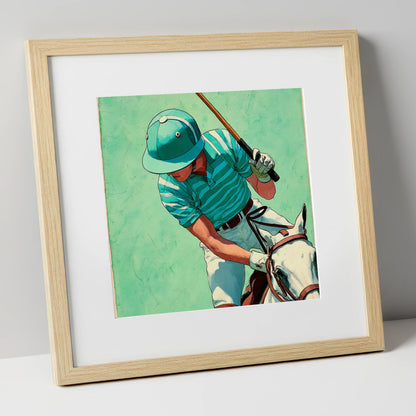 The Striker's Focus polo horse art print in natural frame
