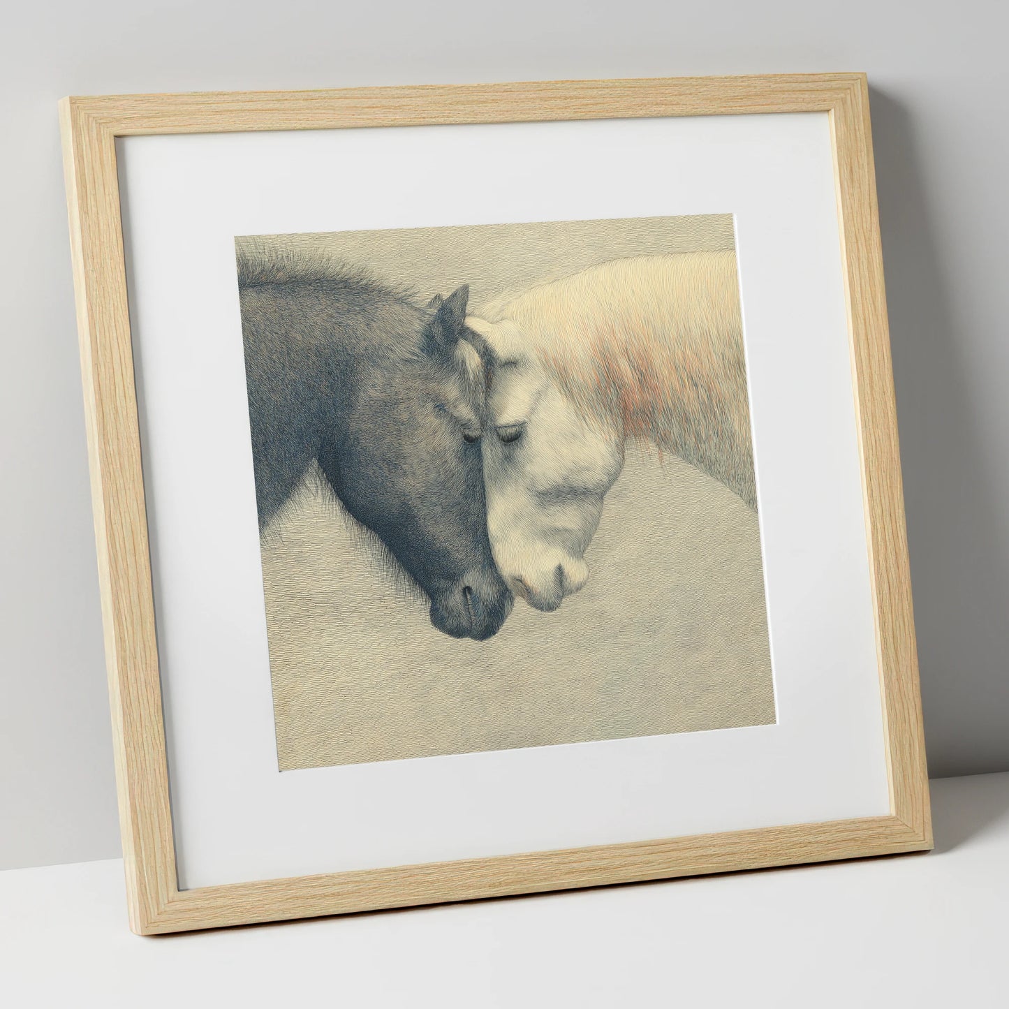Quiet Harmony horse portrait art print in natural frame