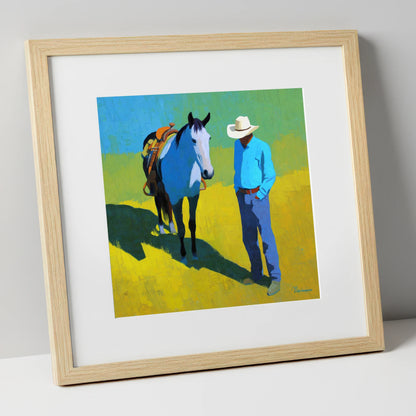 Sunlit Western Shadows western horse art print in natural frame