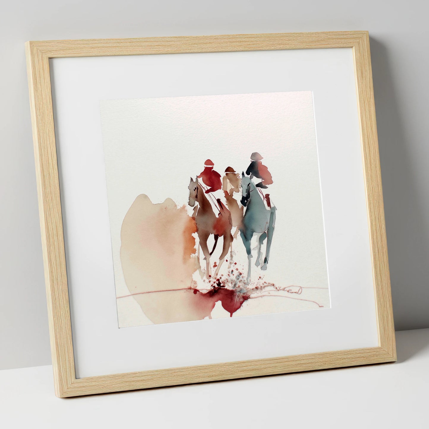 The Final Stretch racing horse art print in natural frame