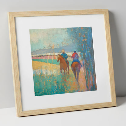 Morning Ride Out racing horse art print in natural frame