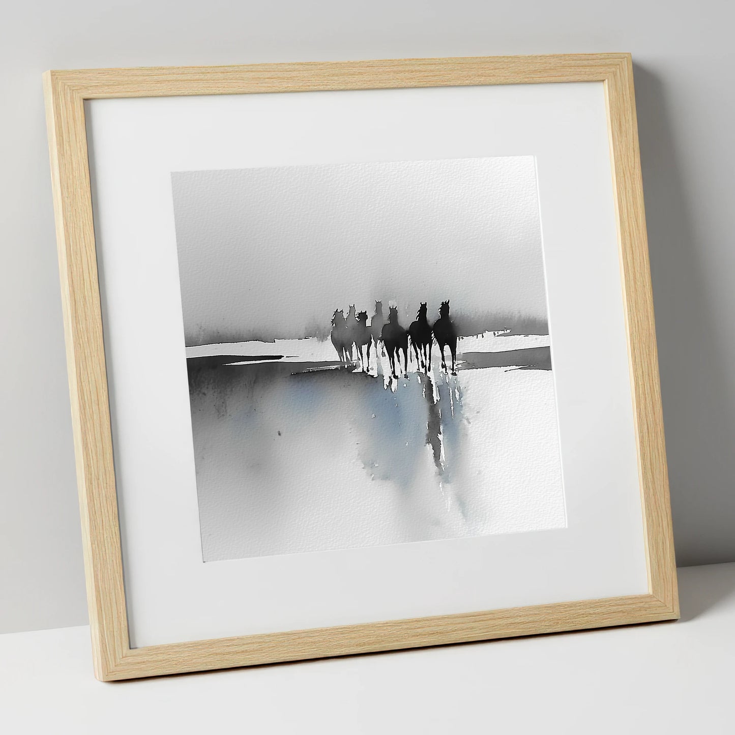 Through the Ethereal Mist horse landscape art print in natural frame