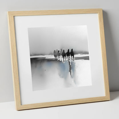 Through the Ethereal Mist horse landscape art print in natural frame