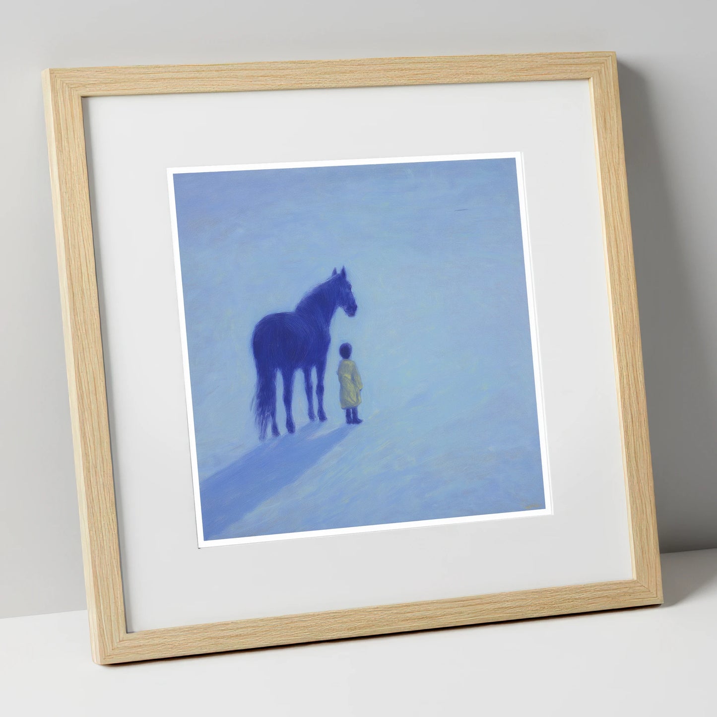 The Indigo Companion horse & rider art print in natural frame