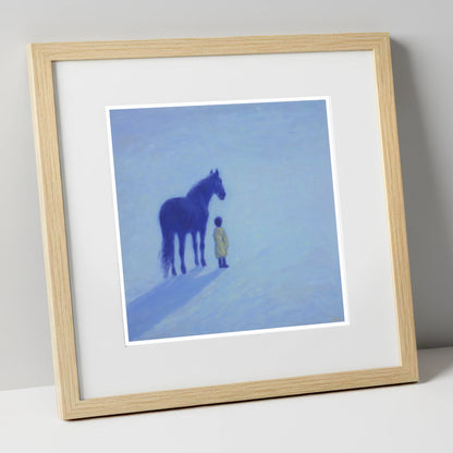 The Indigo Companion horse & rider art print in natural frame