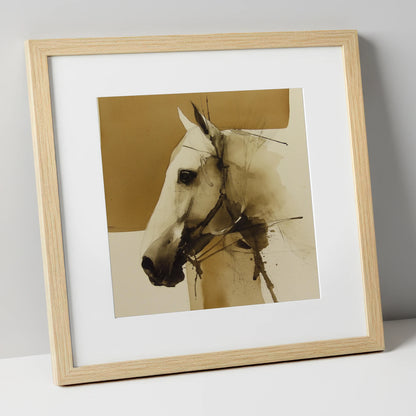 Sepia Equine Study horse breed art print in natural frame