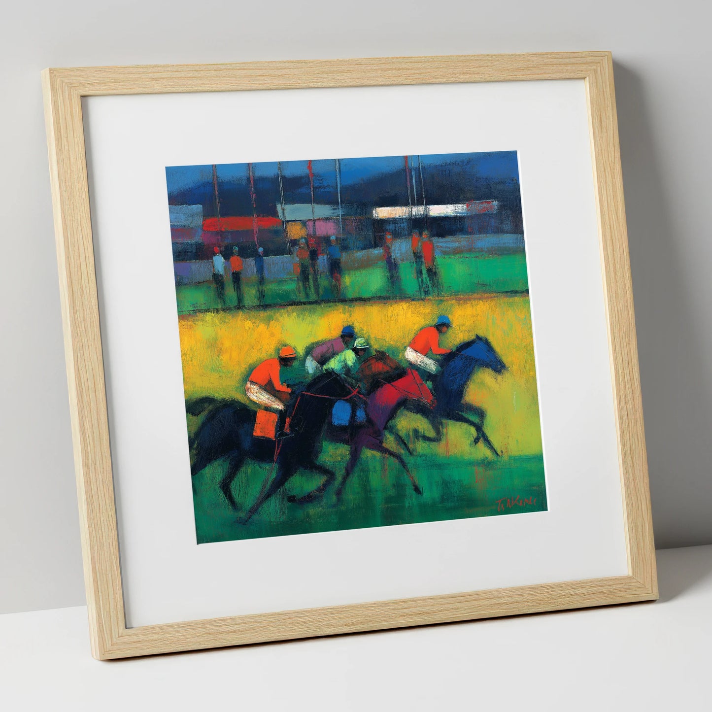 The Turf In Colour racing horse art print in natural frame