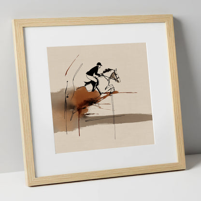 Dynamic Suspension show jumping horse art print in natural frame