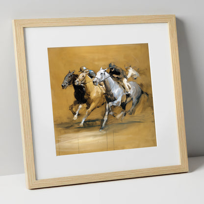 The Final Furlong racing horse art print in natural frame
