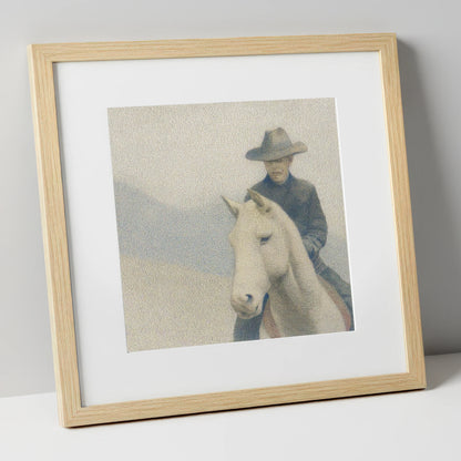 The Quiet Trail western horse art print in natural frame