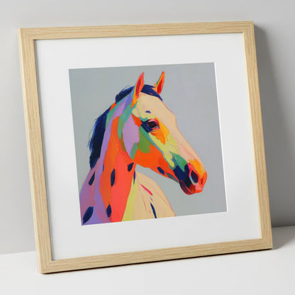Technicolour Spirit horse breed art print in natural frame