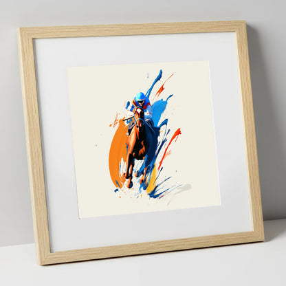 The Front Runner racing horse art print in natural frame