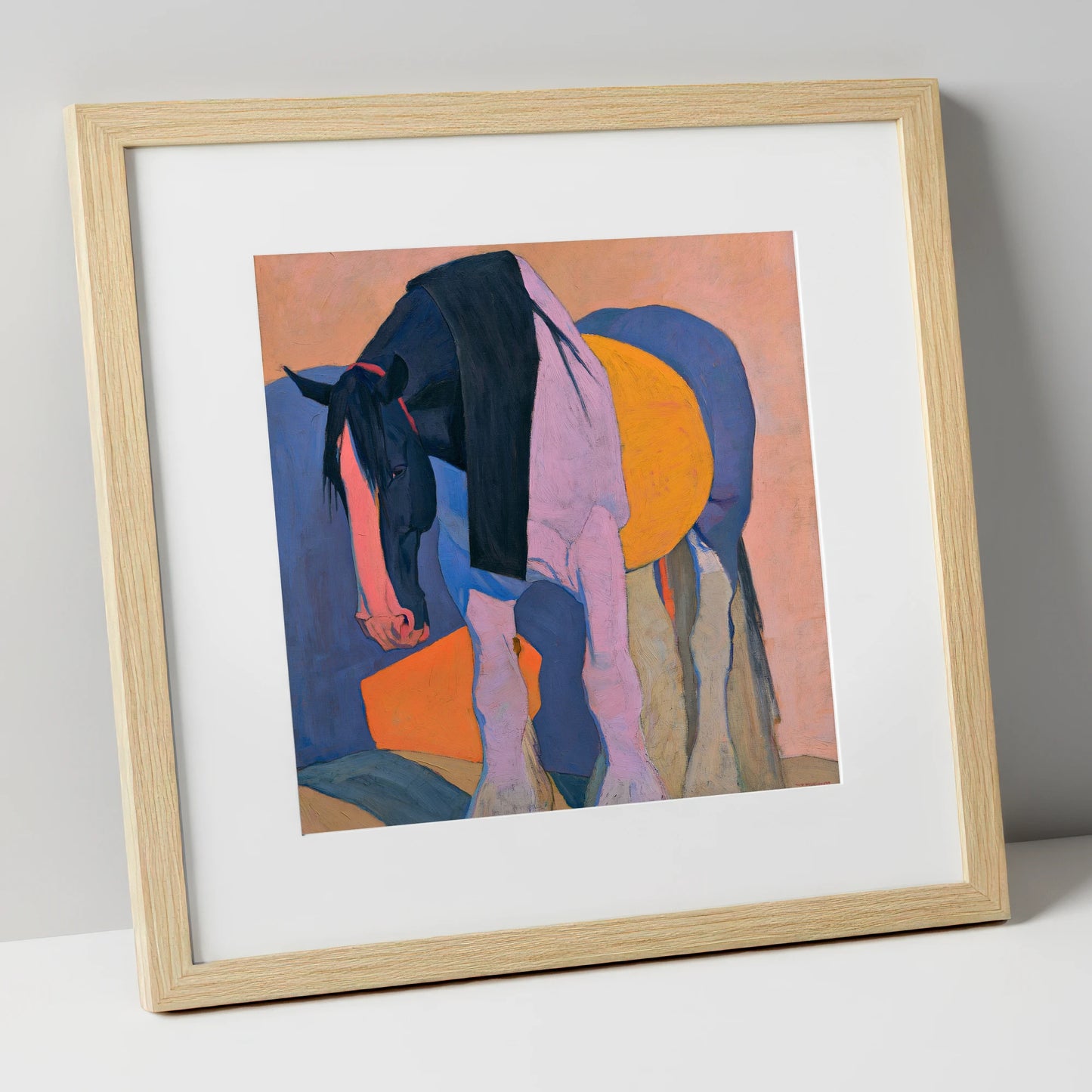 Colourful Abstract Shire Horse horse breed art print in natural frame