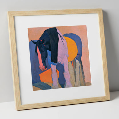 Colourful Abstract Shire Horse horse breed art print in natural frame