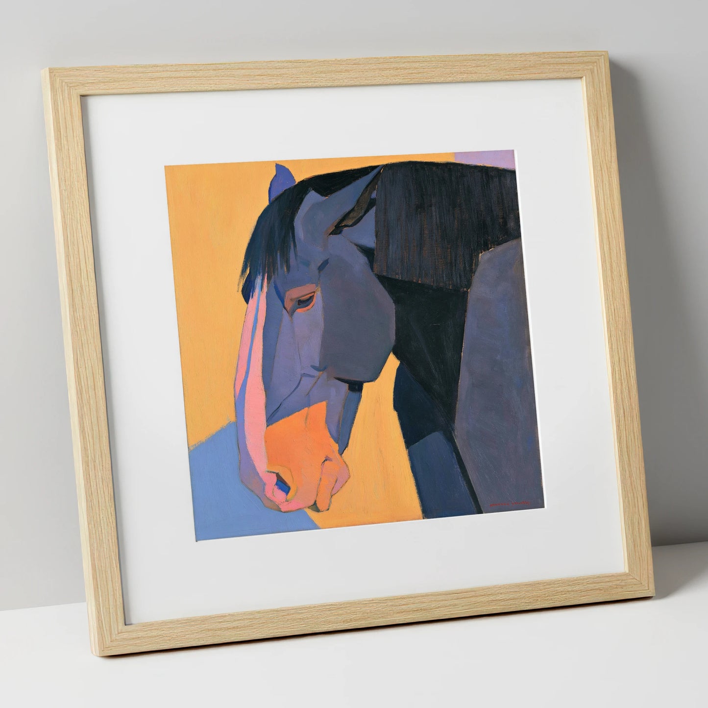 Vibrant Blue Horse Portrait horse breed art print in natural frame