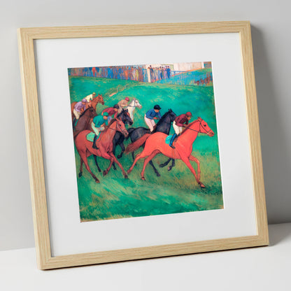 The Crimson Gallop racing horse art print in natural frame
