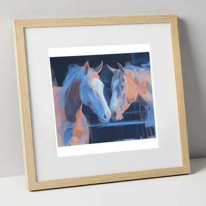 Quiet Communion horse portrait art print in natural frame