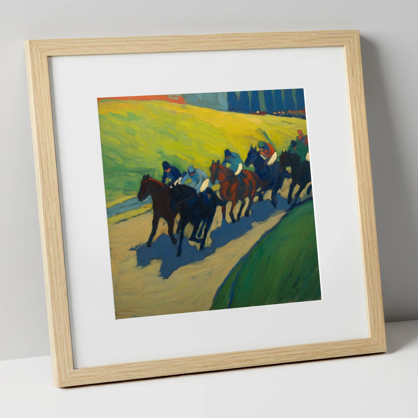 The Final Furlong racing horse art print in natural frame