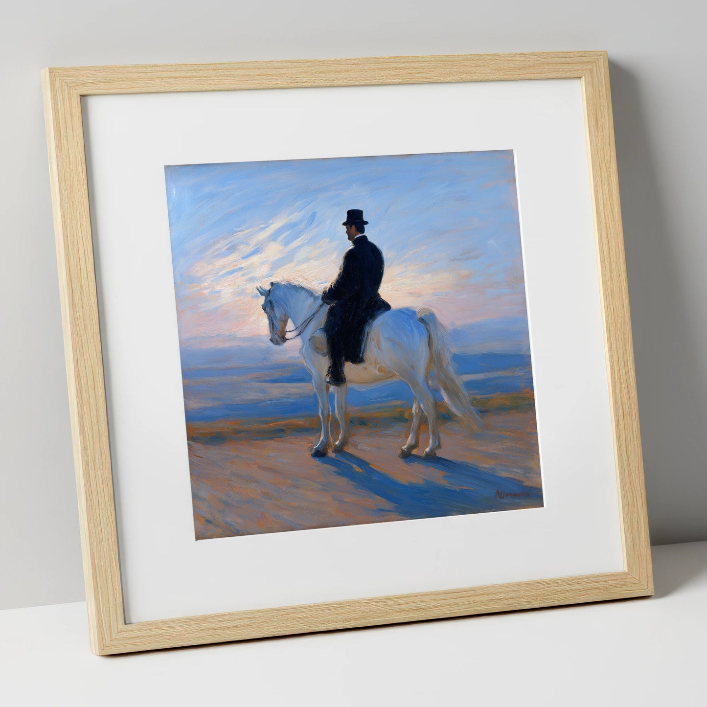 The Classical Rider dressage horse art print in natural frame