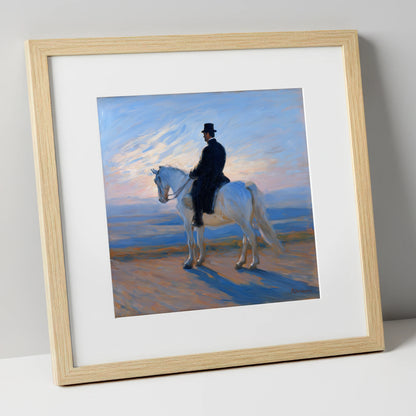 The Classical Rider dressage horse art print in natural frame