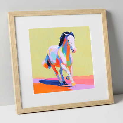 Technicolour Canter horse breed art print in natural frame