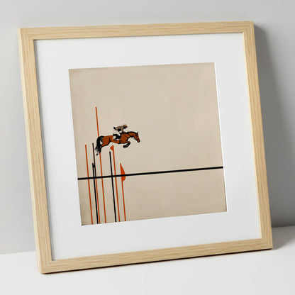 Minimalist Clearance show jumping horse art print in natural frame