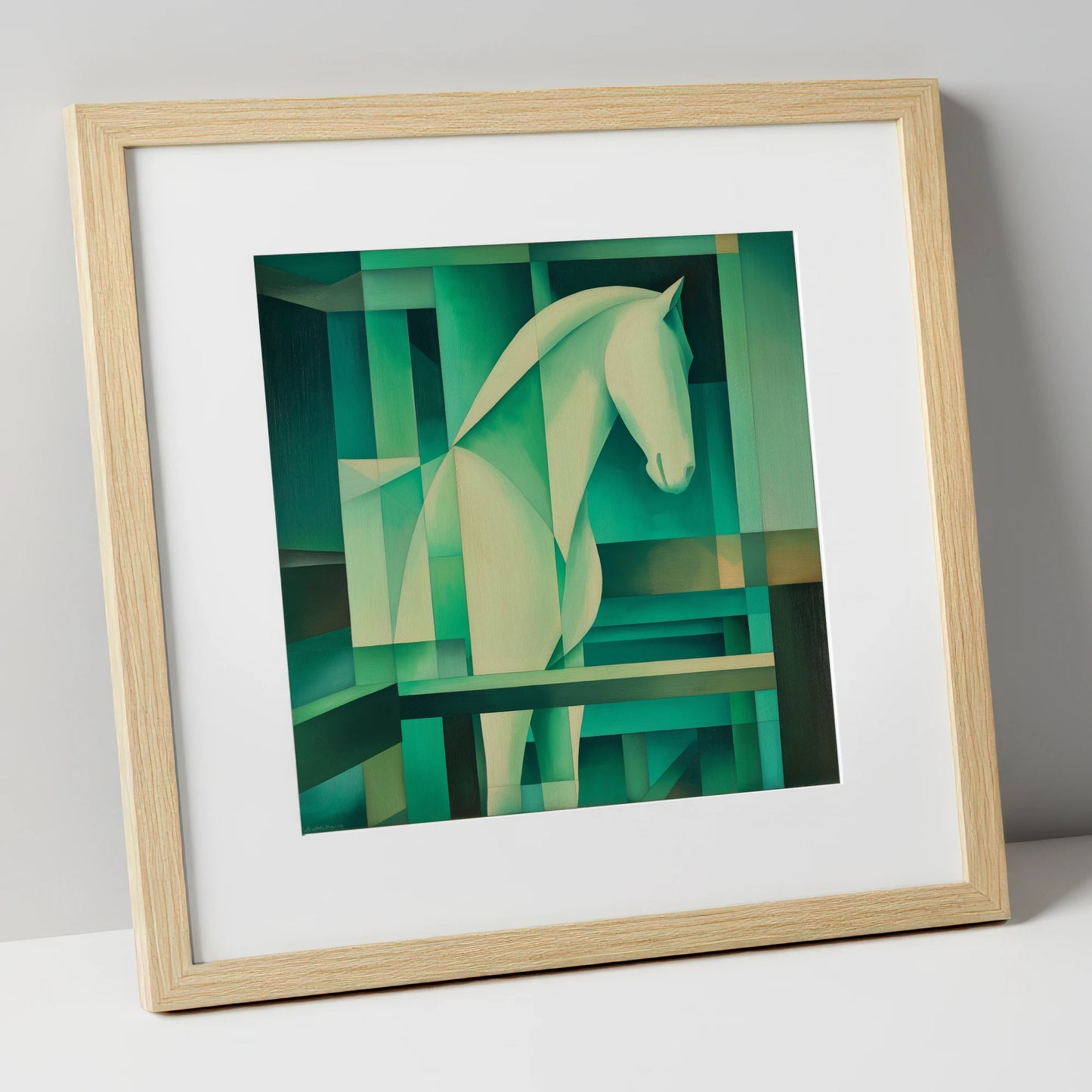 Verdant Rhythm horse stable art print in natural frame