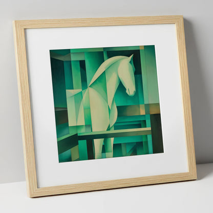 Verdant Rhythm horse stable art print in natural frame