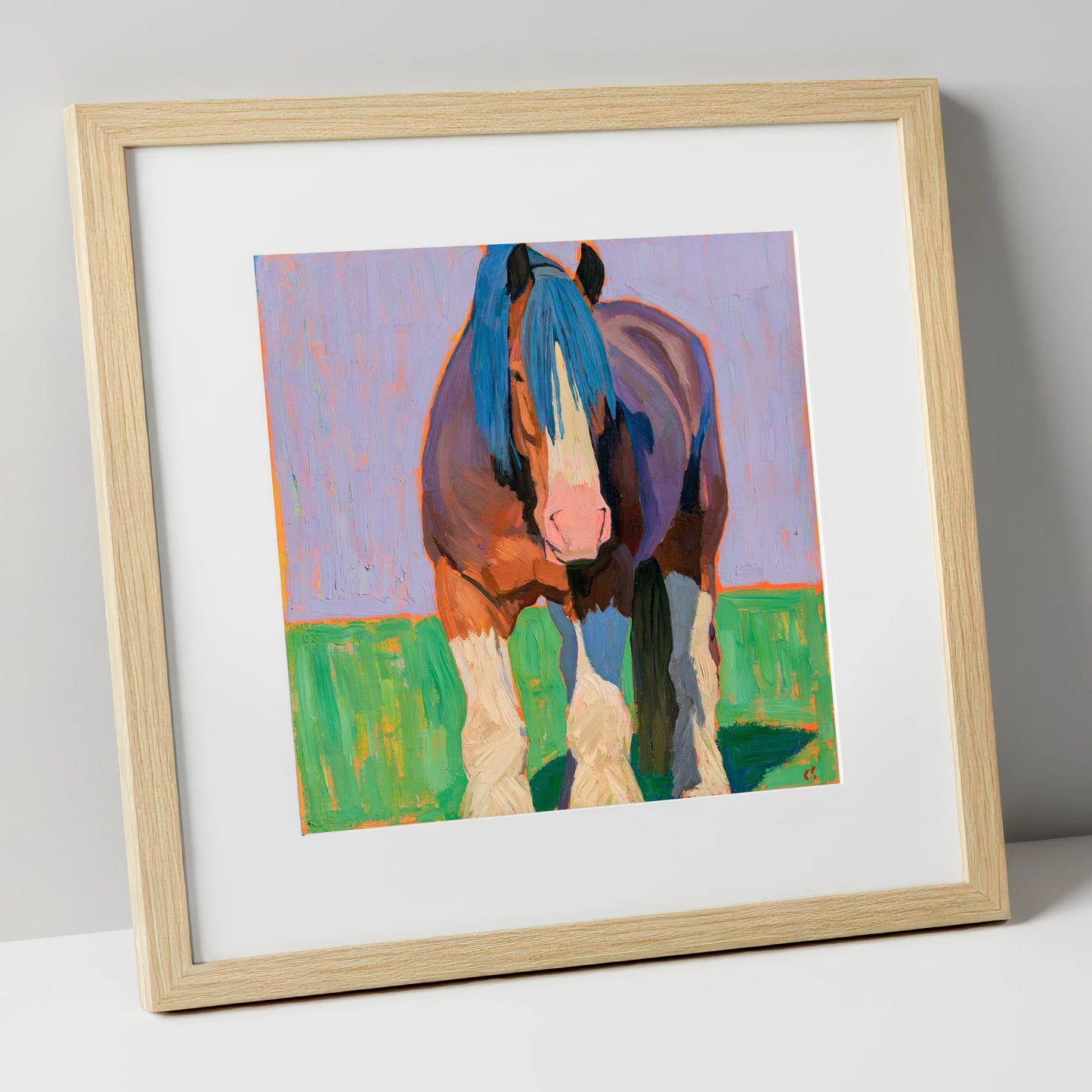 Vibrant Heavy Horse Portrait horse breed art print in natural frame