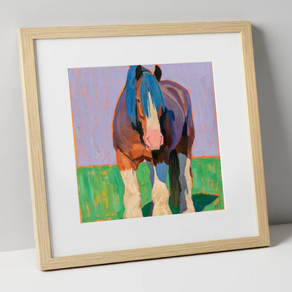 Vibrant Heavy Horse Portrait horse breed art print in natural frame