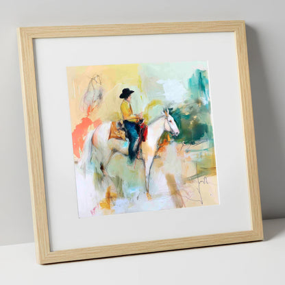 Painted Prairie Solitude western horse art print in natural frame