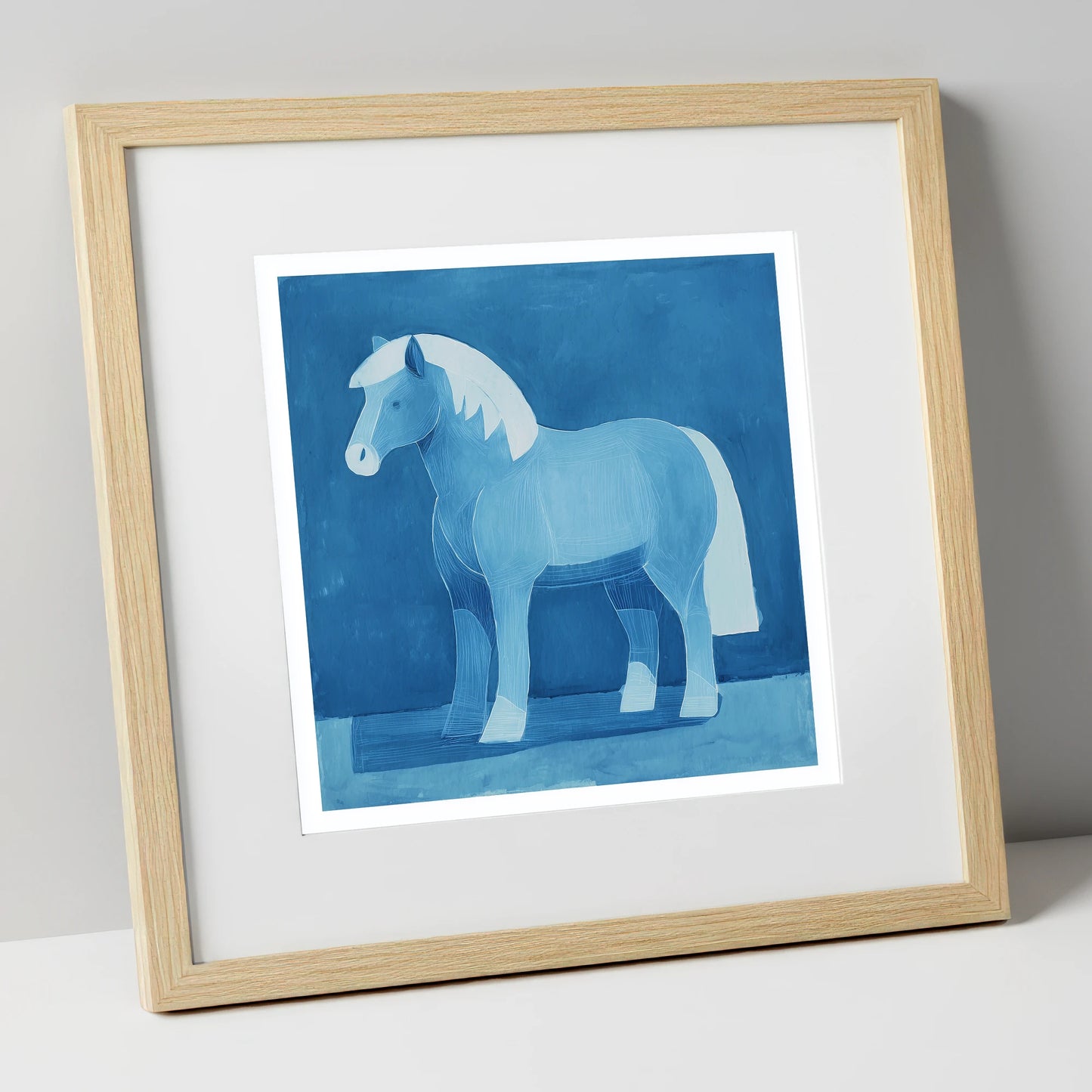 Cobalt Native Pony horse breed art print in natural frame