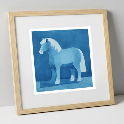 Cobalt Native Pony horse breed art print in natural frame