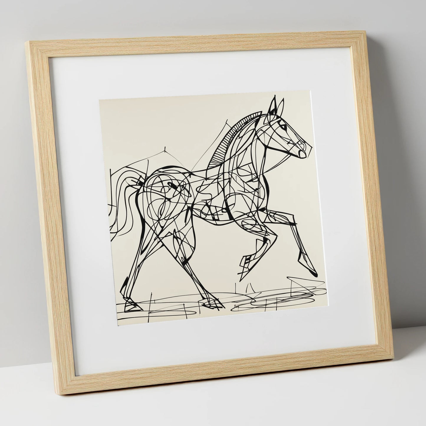 Structural Stride racing horse art print in natural frame