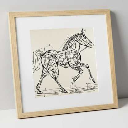 Structural Stride racing horse art print in natural frame