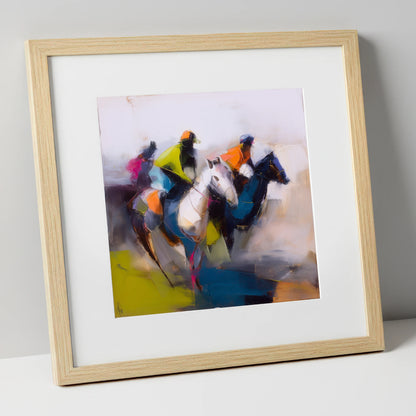 The Vibrant Chase racing horse art print in natural frame