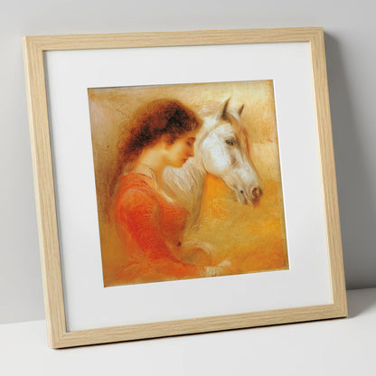 A Quiet Bond horse & rider art print in natural frame