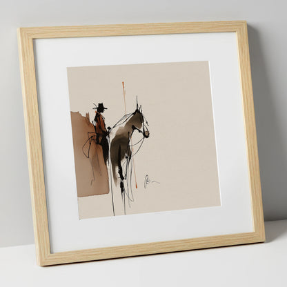 The Quiet Ride western horse art print in natural frame