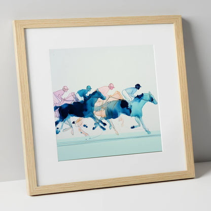 Fluid Racing Strides racing horse art print in natural frame