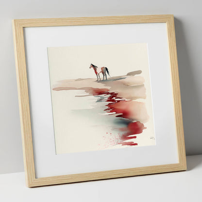 Crimson Horizon horse landscape art print in natural frame