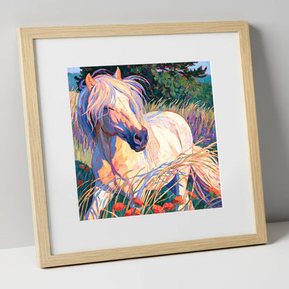 Colourful Horse In Poppy Meadow horse breed art print in natural frame